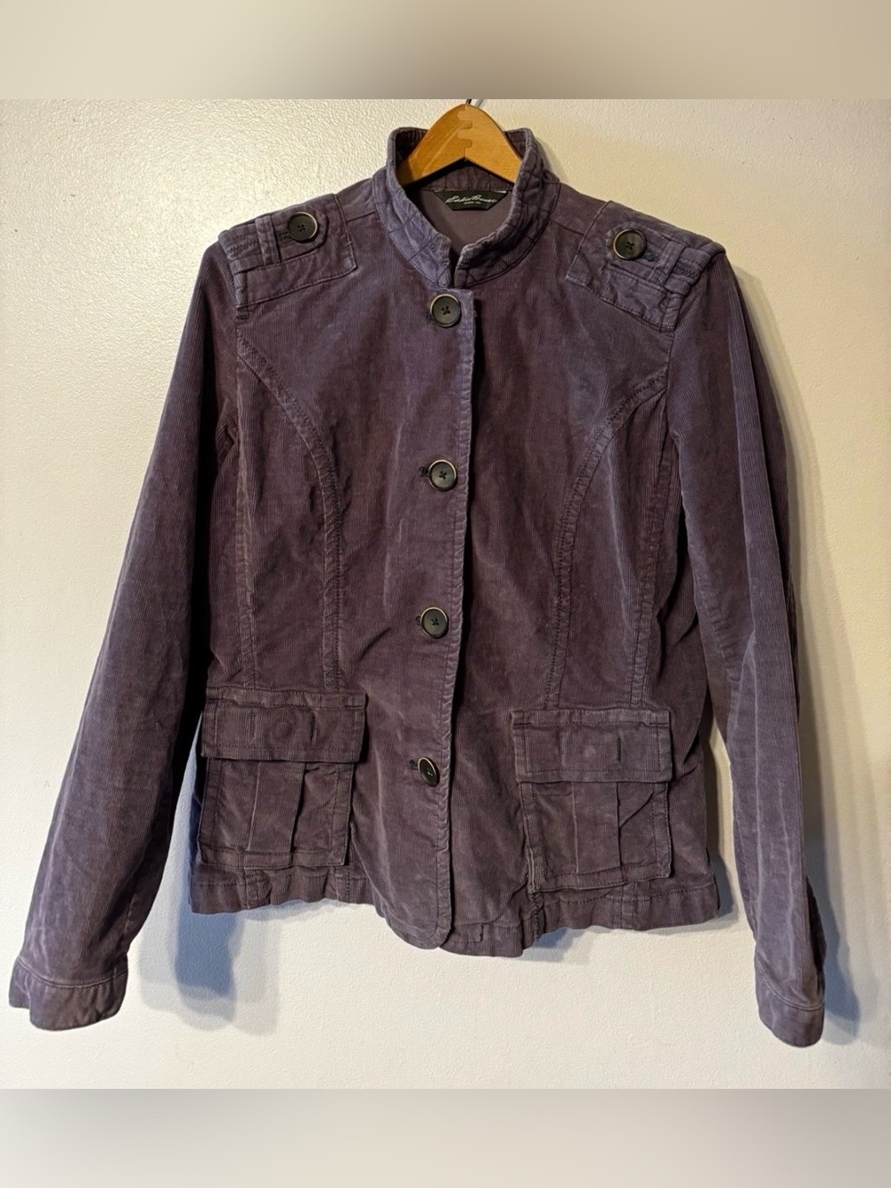 Eddie Bauer Women’s L Purple Corduroy Military Utility Jacket Fall 2011